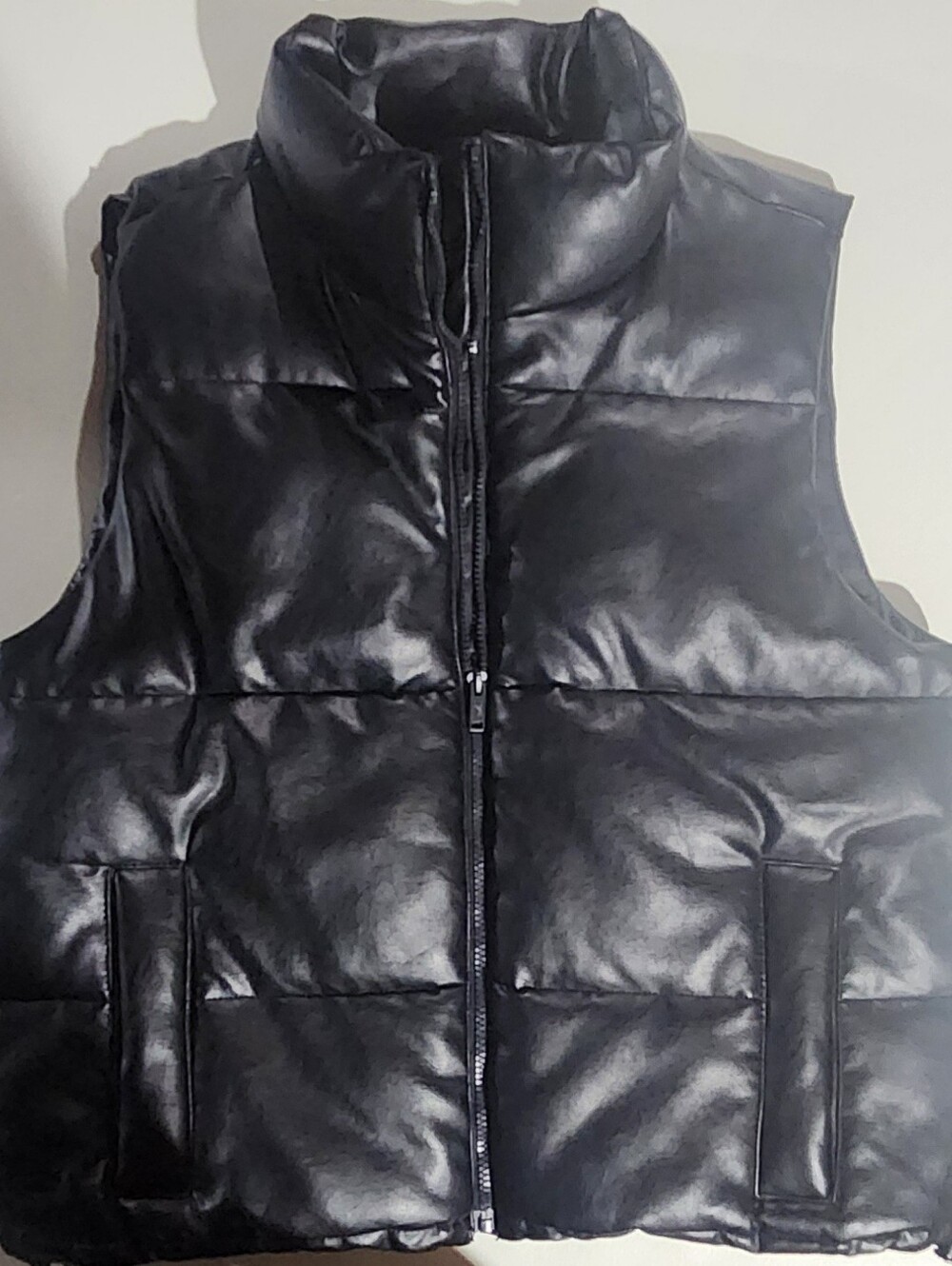 Hollister Black Puffer Vest - Quilted Faux Leather Size M